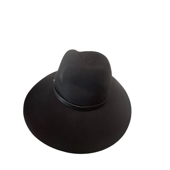 Free People Black Wool Wide-Brimmed Hat With Leather Band - Picture 3 of 4